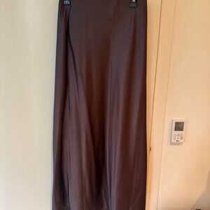 Chocolate Brown Satin Midi Skirt